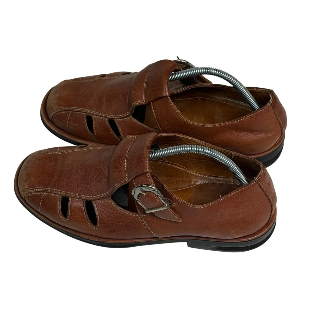Sandro Moscoloni Men Brown Leather Fisherman Sandals Comfort Walk 4051 Size 9.5D